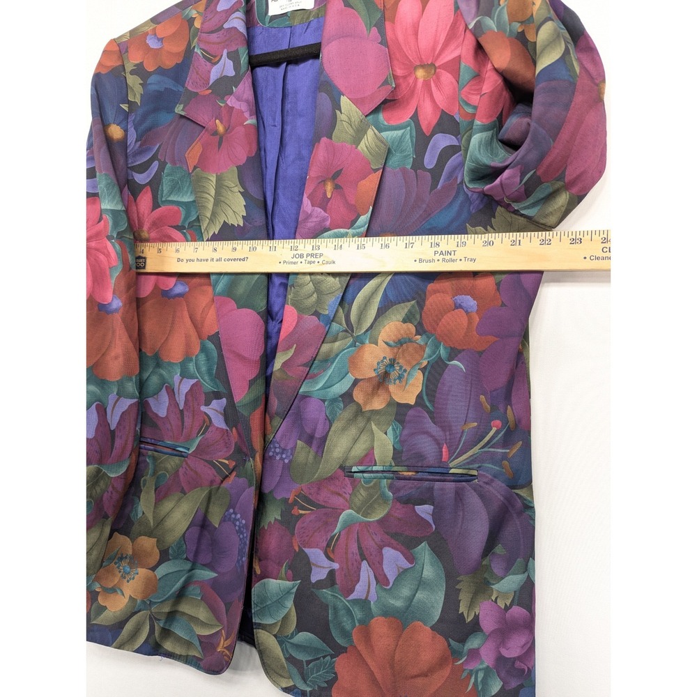 Alfred Dunner Vintage Floral Blazer Purple Blue 16 Made in USA Shoulder Pads - Picture 6 of 9